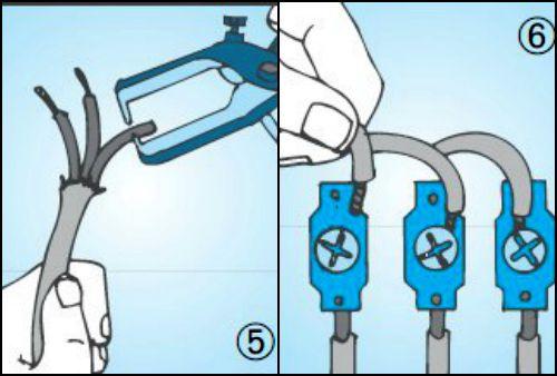 Inserimento terminali dei cavi del ferro da stiro